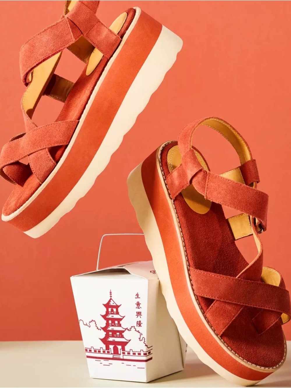 EUC Bill Blass/Anthropologie Radley Platform Sandal Suede Orange/Coral